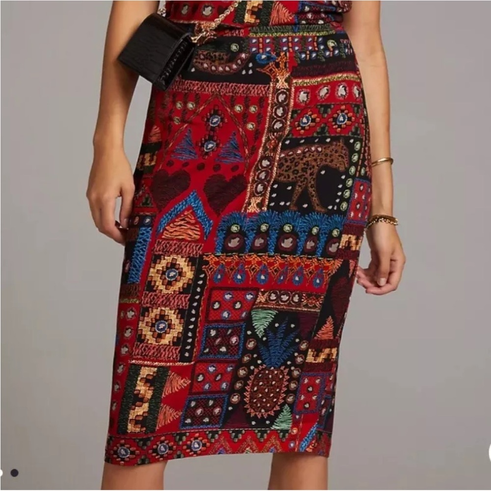 FARM Rio Multicolor Patchwork Pencil Skirt